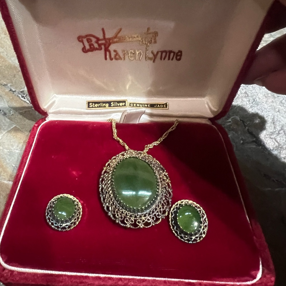 Green Jade Necklace and Earring Set